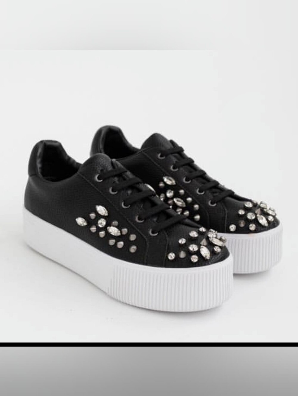 Karl Lagerfeld New Black Leather Sneakers with Crystal & Spike Accents